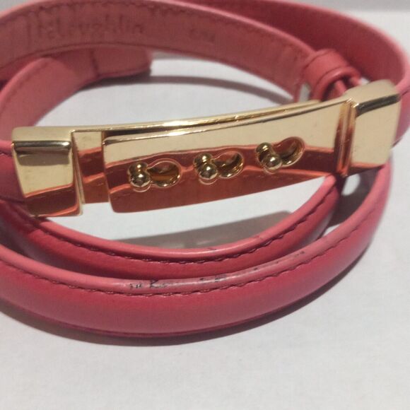 J.McLaughlin Pink Leather Skinny Belt-Size S/M-Gold Hardware-Adjustable- - Picture 5 of 9